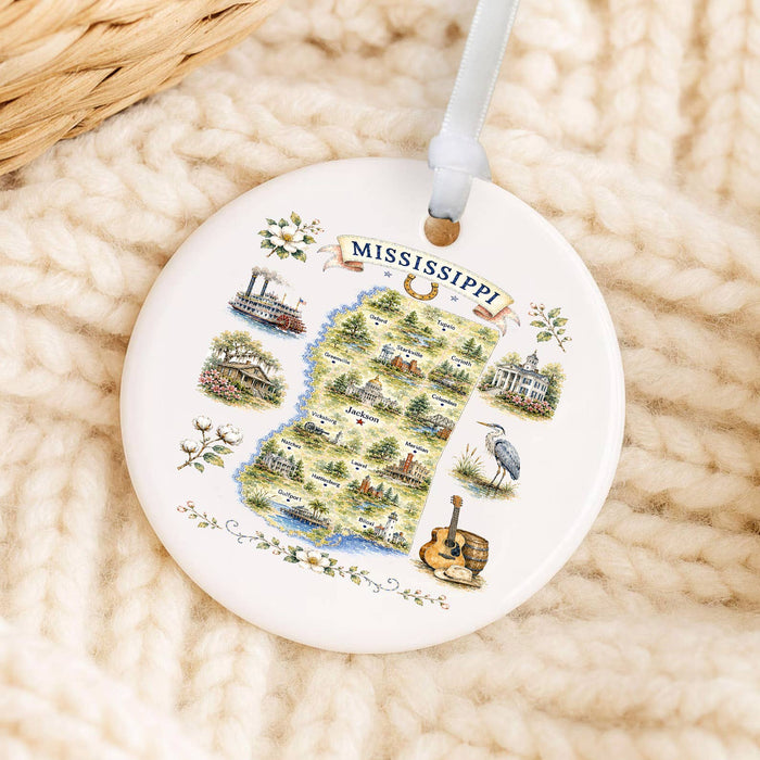 Mississippi State Map Landmark Ornament