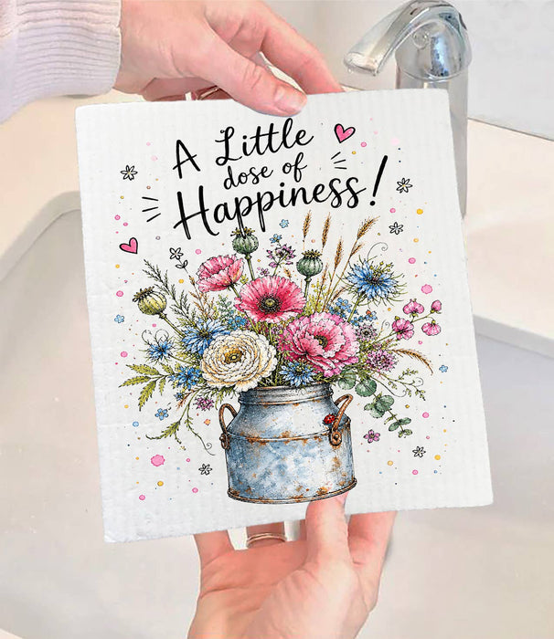 A Little does of Happiness Flowers Swedish Dishcloth