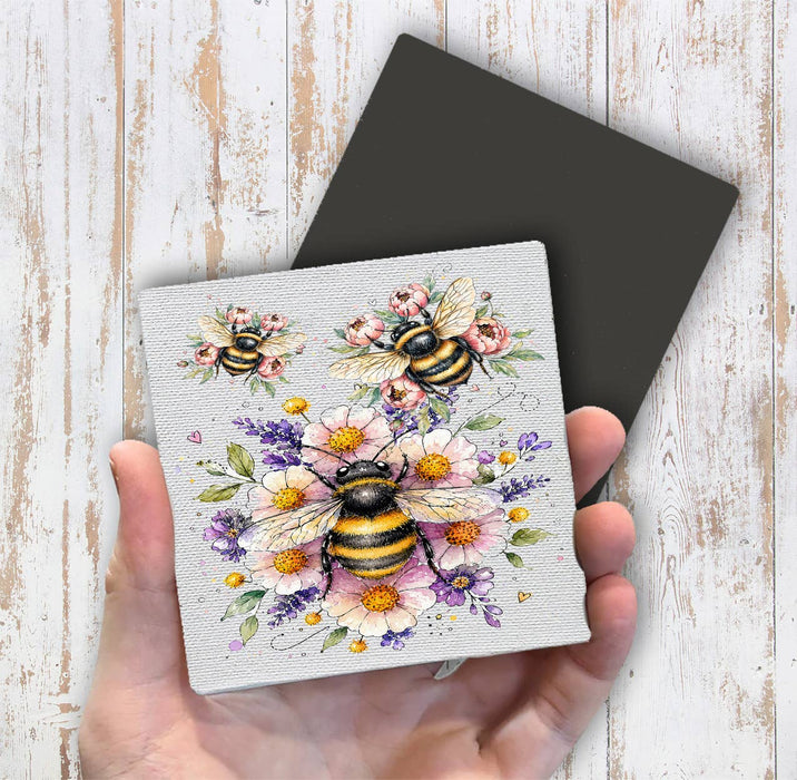 Whimsical Bees Flowers Magnet Fridge