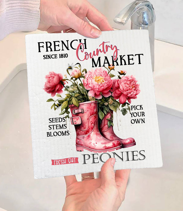 French Country Market Peonies SWEDISH DISH CLOTH