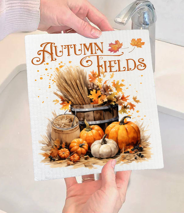 Autumn Fields Pumpkin Harvest Swedish Dishcloth