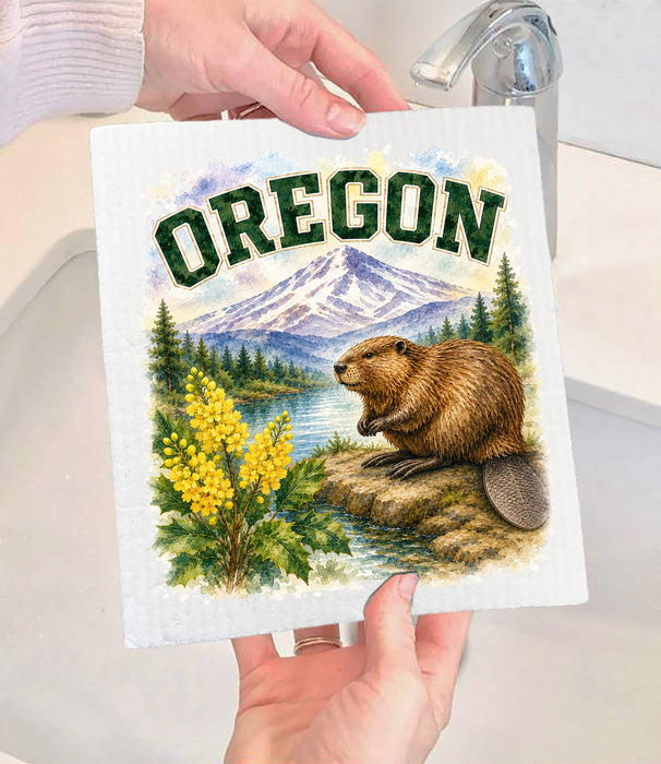 Oregon State Bird and Animal Swedish Dishcloth