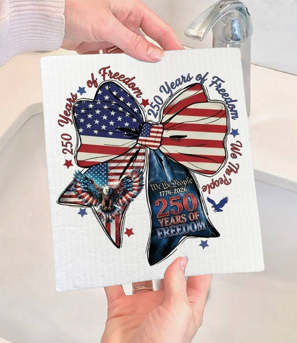 Patriotic Bow 250 Anniversary America Swedish Dishcloth
