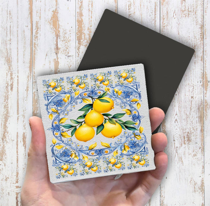 Mediterranean Blue Tiles Lemons Magnet Fridge