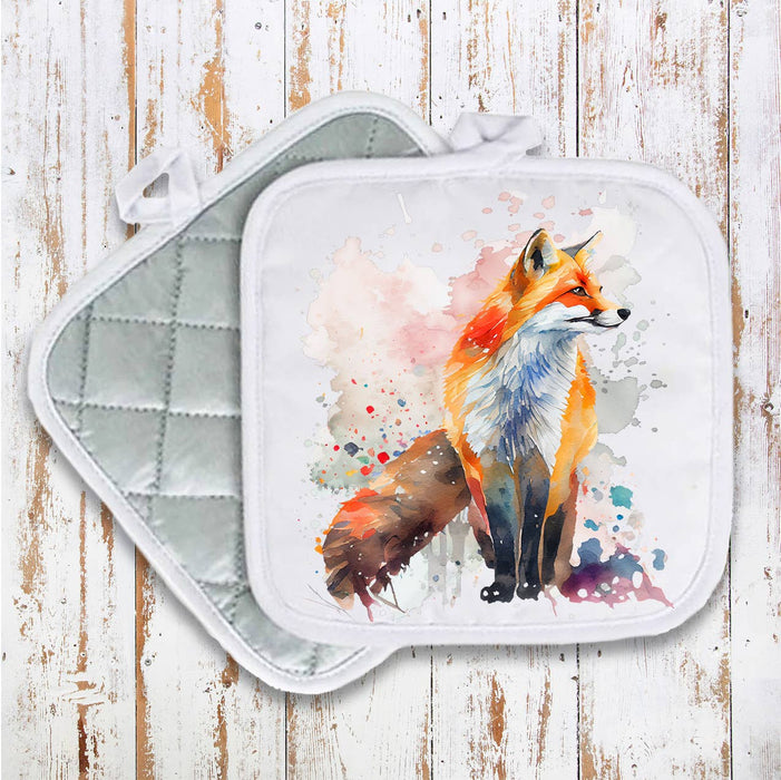 Fox Animal Watercolor Pot Holder Oven Mitt