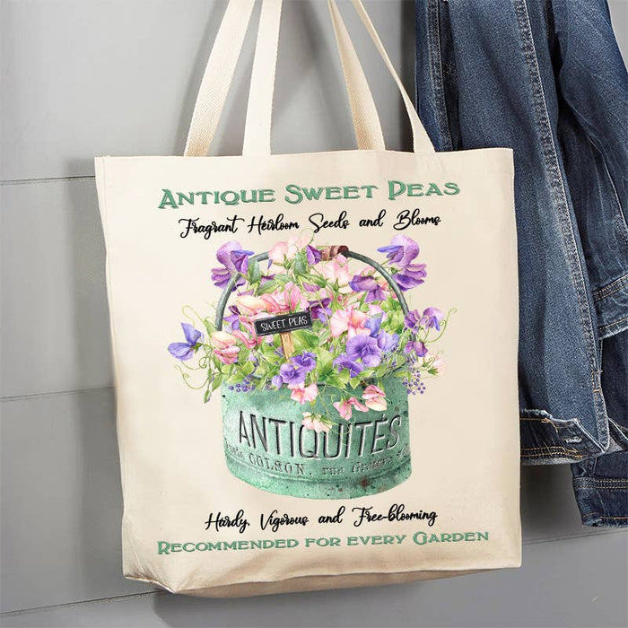 Antique Sweet Peas Flowers Canvas Tote Bag
