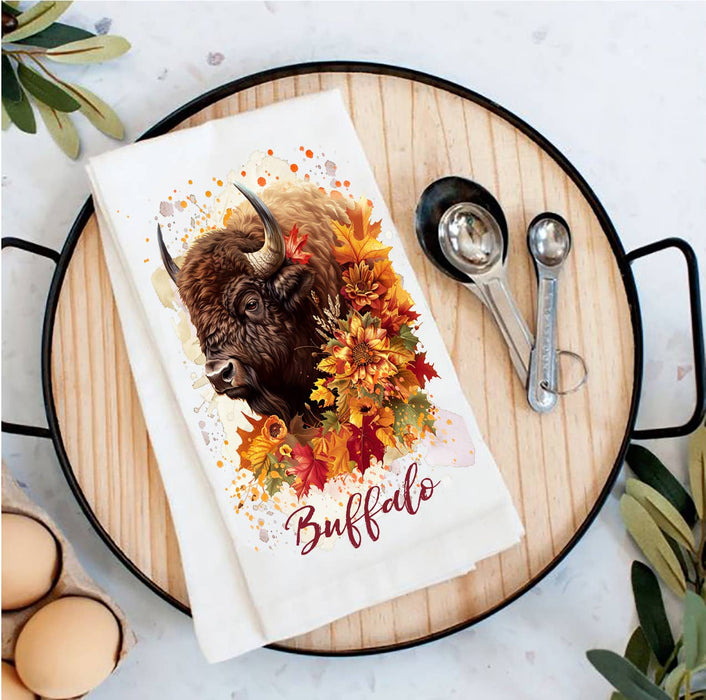 Autumn Fall Flowers Western Buffalo Tea Towel