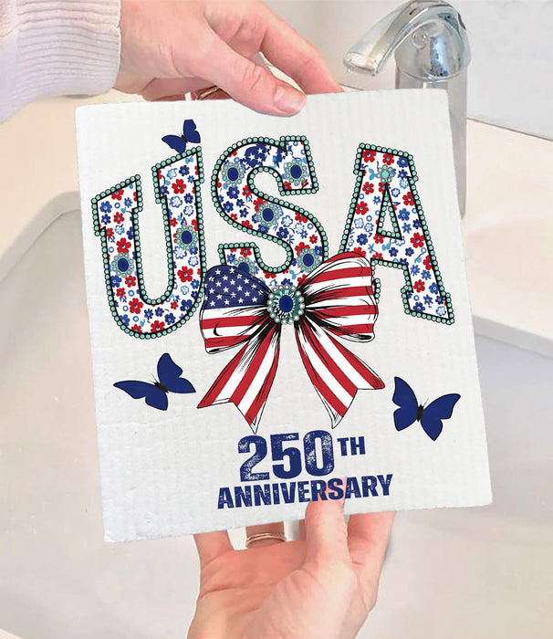 Patriotic USA Bow 250 Anniversary America Swedish Dishcloth