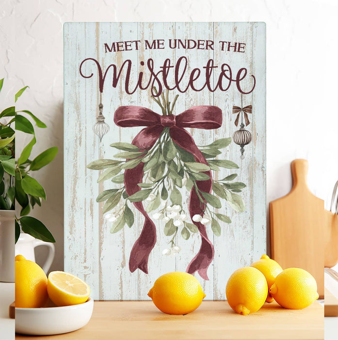 Christmas Meet me under Mistletoe Glass Cutting Board
