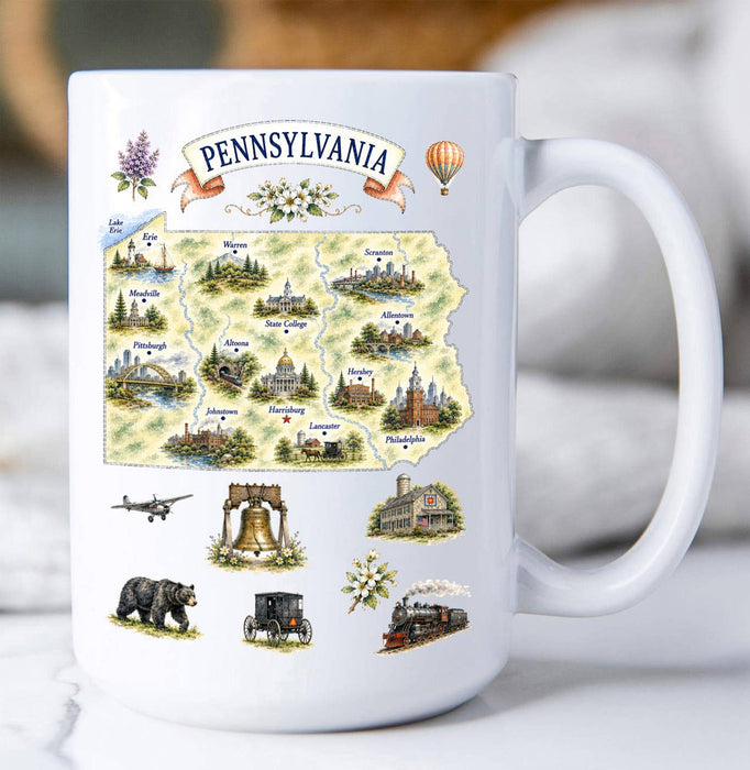 Pennsylvania State Map Landmark Coffee Mug