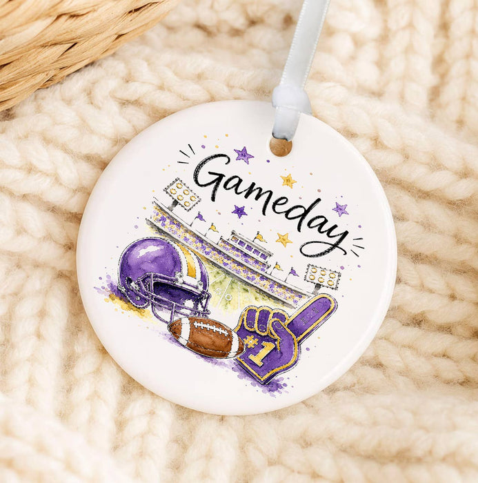 Gameday Football Purple & Gold Ornament
