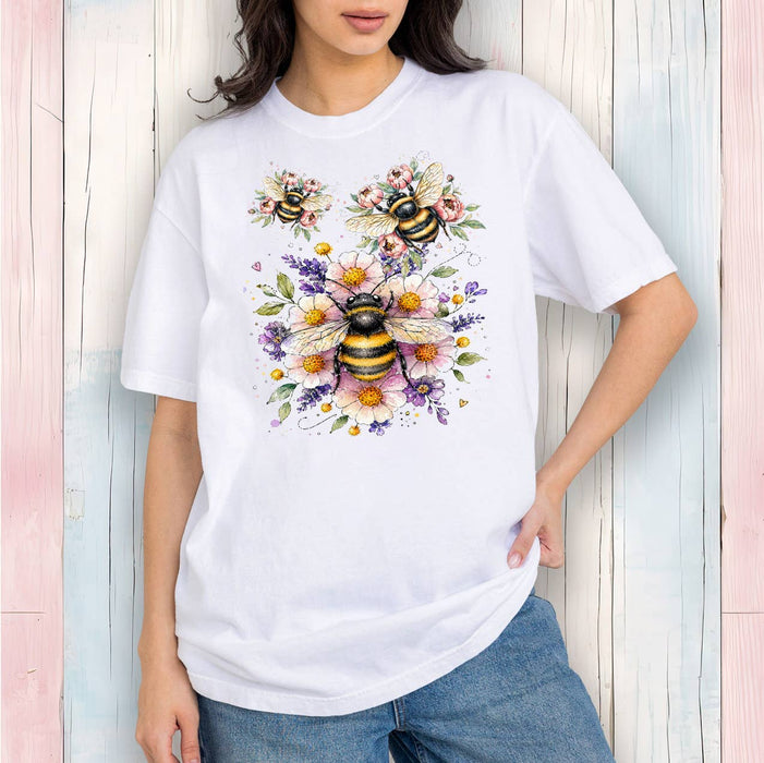 Whimsical Bees Flowers T-Shirt