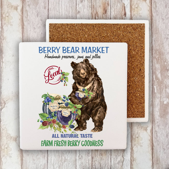 Berry bear Market Jams and Jellies  Stone Coaster