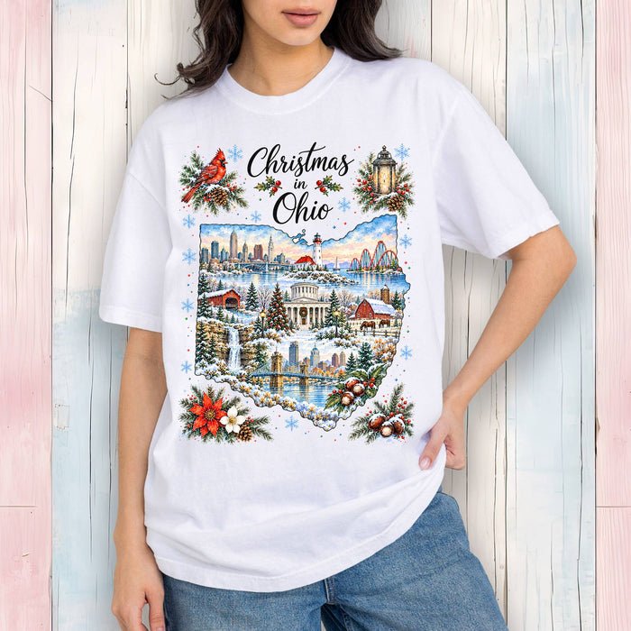 Christmas in Ohio State Map T-Shirt