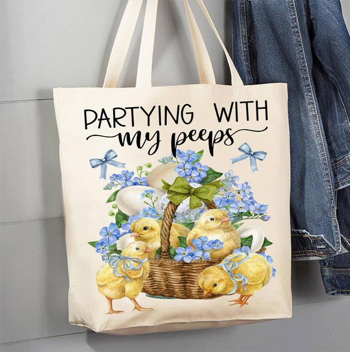 Partying with my Peeps Easter Chicks Canvas Tote Bag