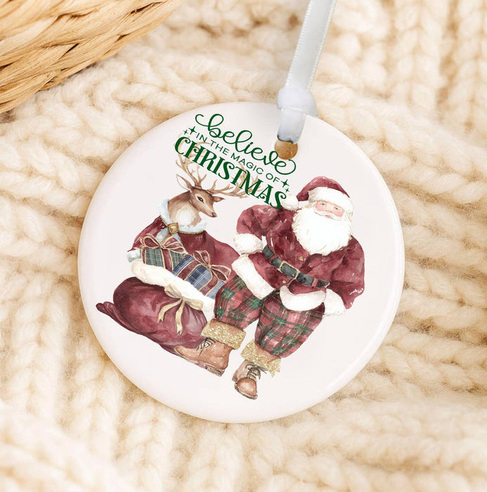 Christmas Santa Burgundy Velvet Ornament