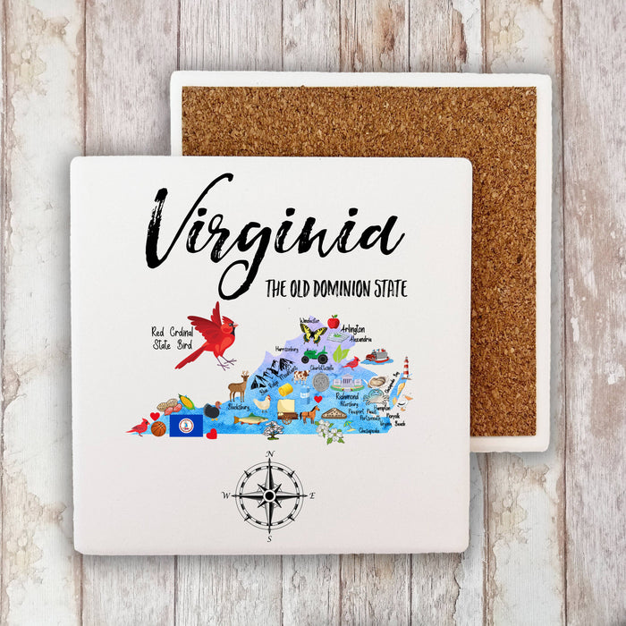 Virginia State Map Souvenir Stone Coaster