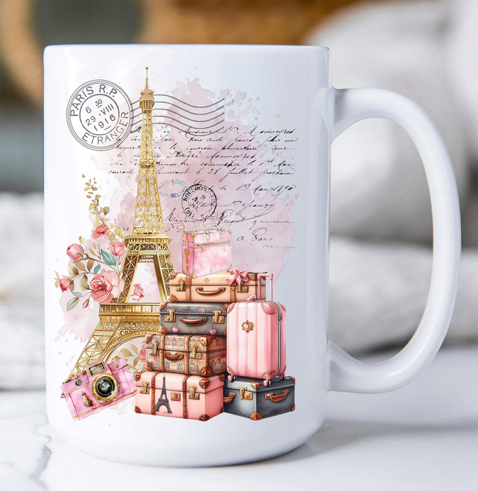 French Paris Eiffel Tower Luggage Coffee Mug