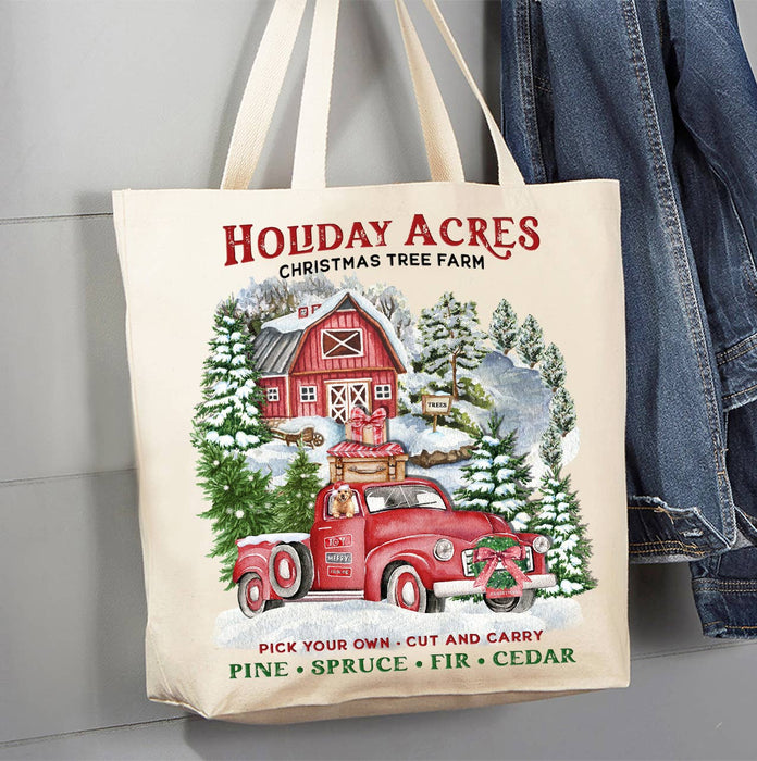Christmas Holiday Acres Tree Farm  Canvas Tote Bag