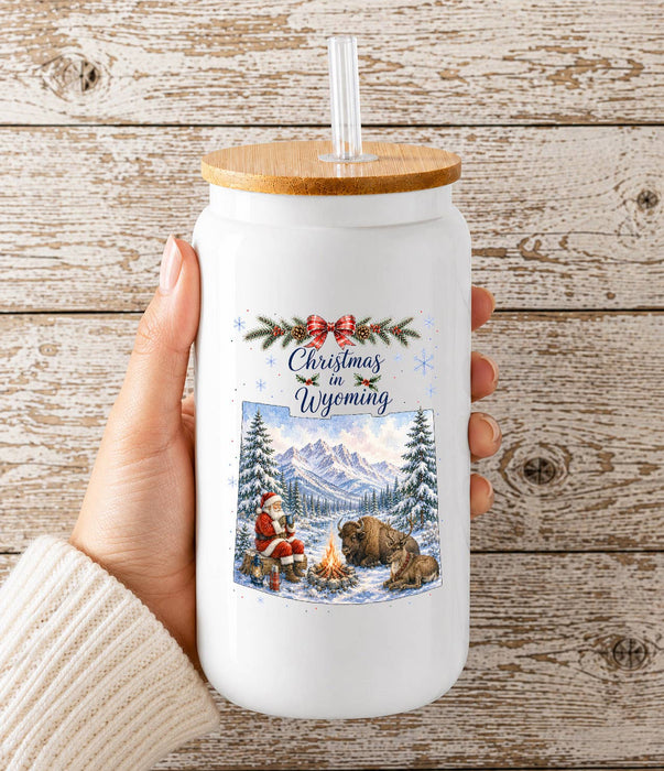 Christmas in Wyoming State Map Glass Cup