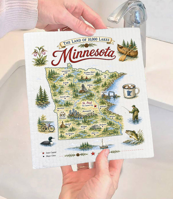 Minnesota State Map Landmark Swedish Dishcloth