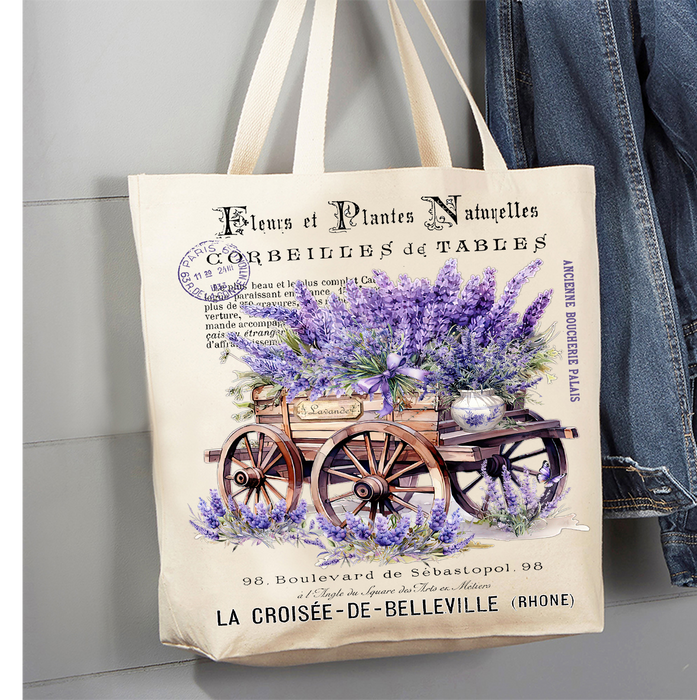 Vintage French Lavender Wagon Canvas Tote Bag