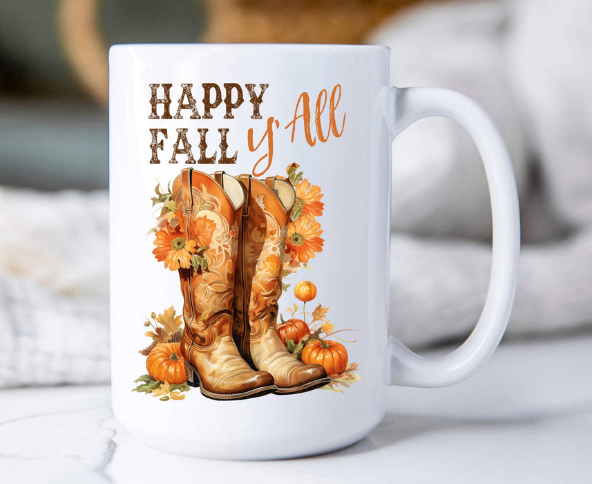 Happy Fall Y'All Cowboy Boots Western Coffee Mug