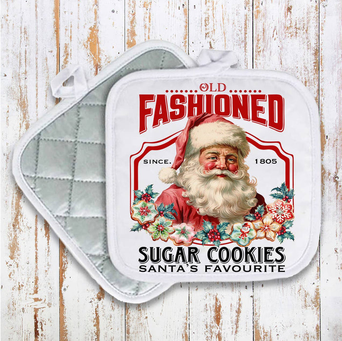Old Fashion Christmas Santa Cookies t Pot Holder Oven Mitt