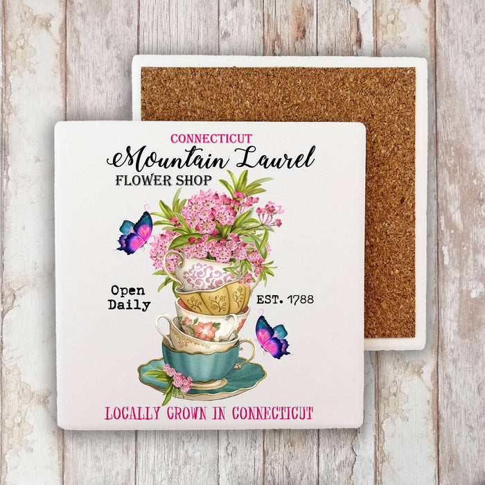Connecticut State Flower Mountain Laurel Stone Coaster