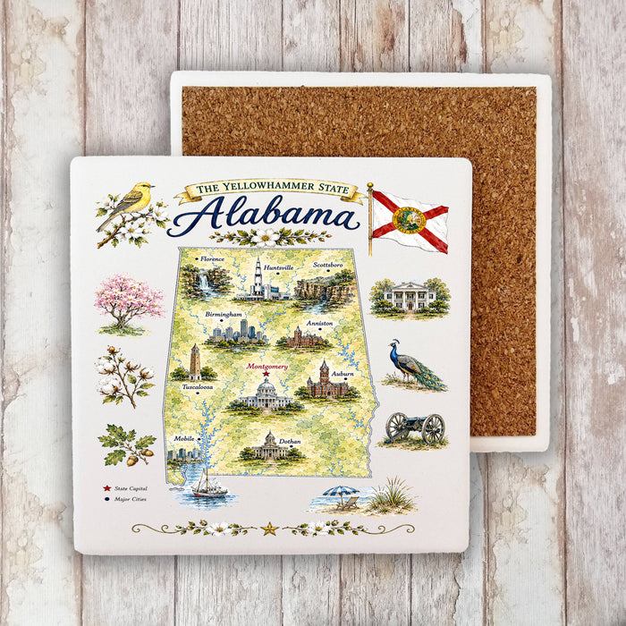 Alabama State Map Landmark Stone Coaster