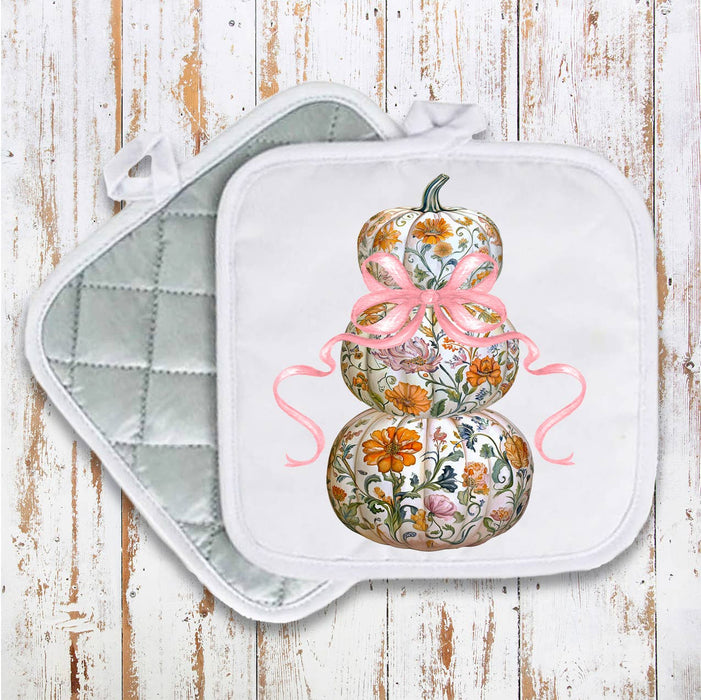 Fall Chinoiserie Floral Pumpkins Pot Holder Oven Mitt