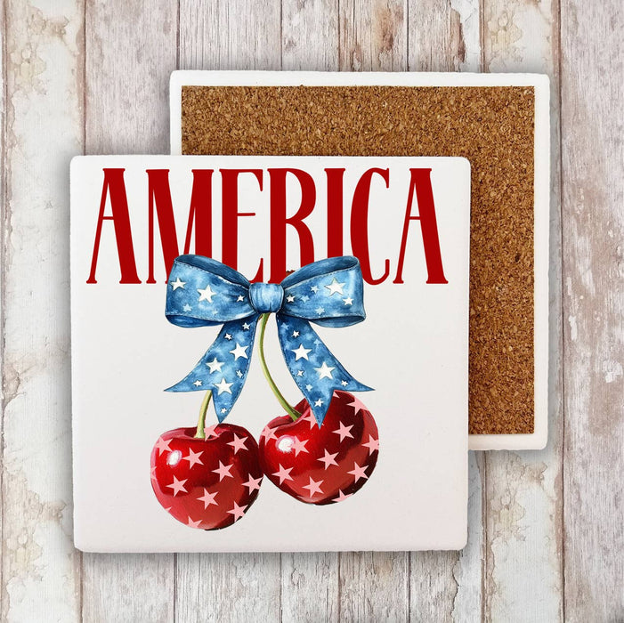 Patriotic Cherry America Stone Coaster