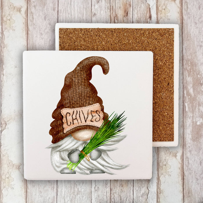 Gnome Herbs Chives  Stone Coaster