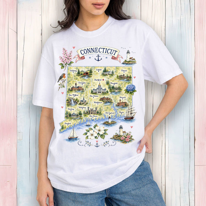 Connecticut State Map Landmark T-Shirt