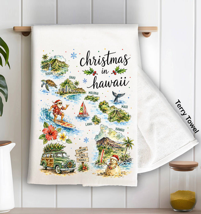 Christmas in Hawaii State Map Kitchen Terry Towel