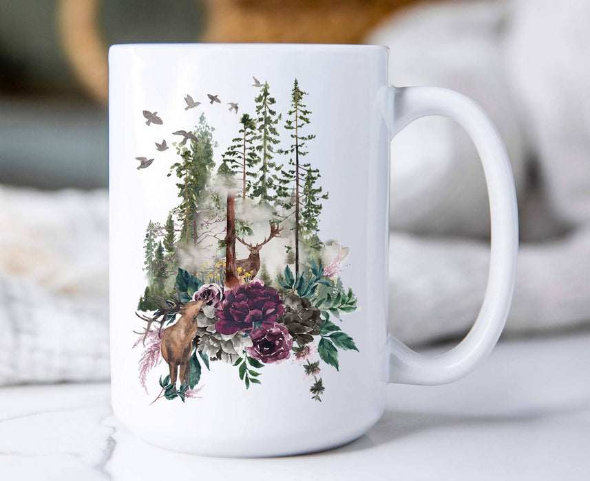 Deer Forest Mountains Wildlife Coffee Mugs