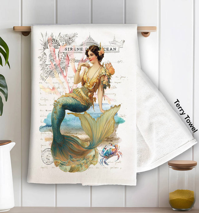 Vintage French Mermaids Ocean Kitchen Terry Towel