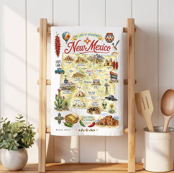New Mexico State Map Landmark Waffle Weave Towel
