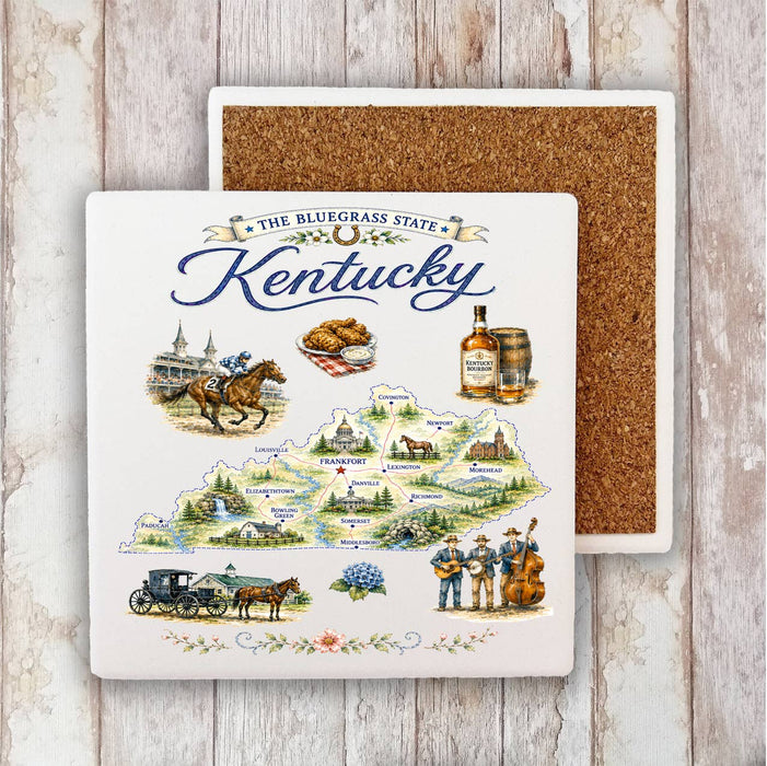 Kentucky State Map Landmark Stone Coaster