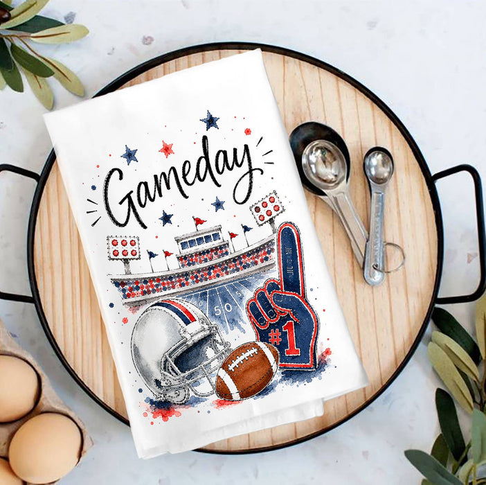 Gameday Football Navy Blue & Red Tea Towel