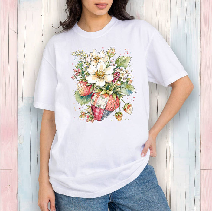 Watercolor Quilted Strawberry T-Shirt