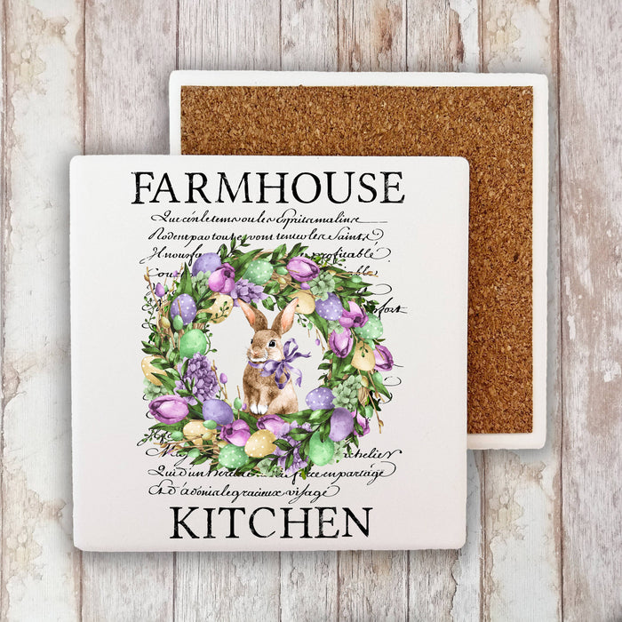 Farmhouse  Easter Bunny Wreath Stone Coaster