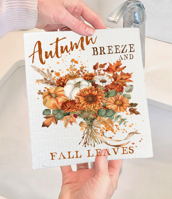 Autumn Breeze Fall Leaves Swedish Dishcloth