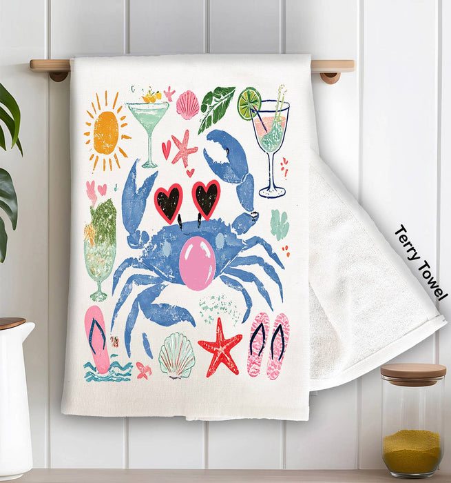Coastal Blue Grab Blowing Bubble Kitchen Terry Towel