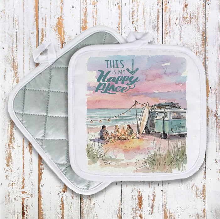 Camping on the Beach happy place Pot Holder