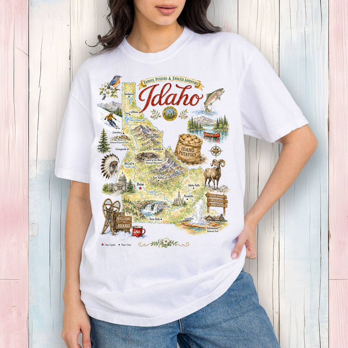 Idaho State Map Landmark T-Shirt