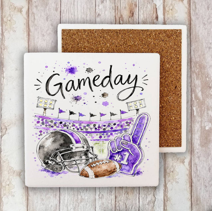 Gameday Football Black & Purple Stone Coaster