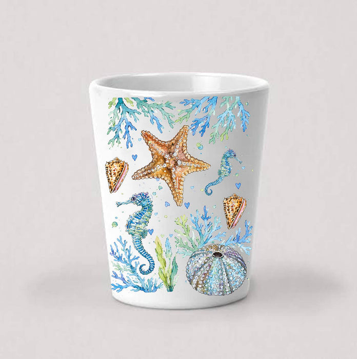 Coastal Blue Starfish Sea Horse Ocean Shot Glass