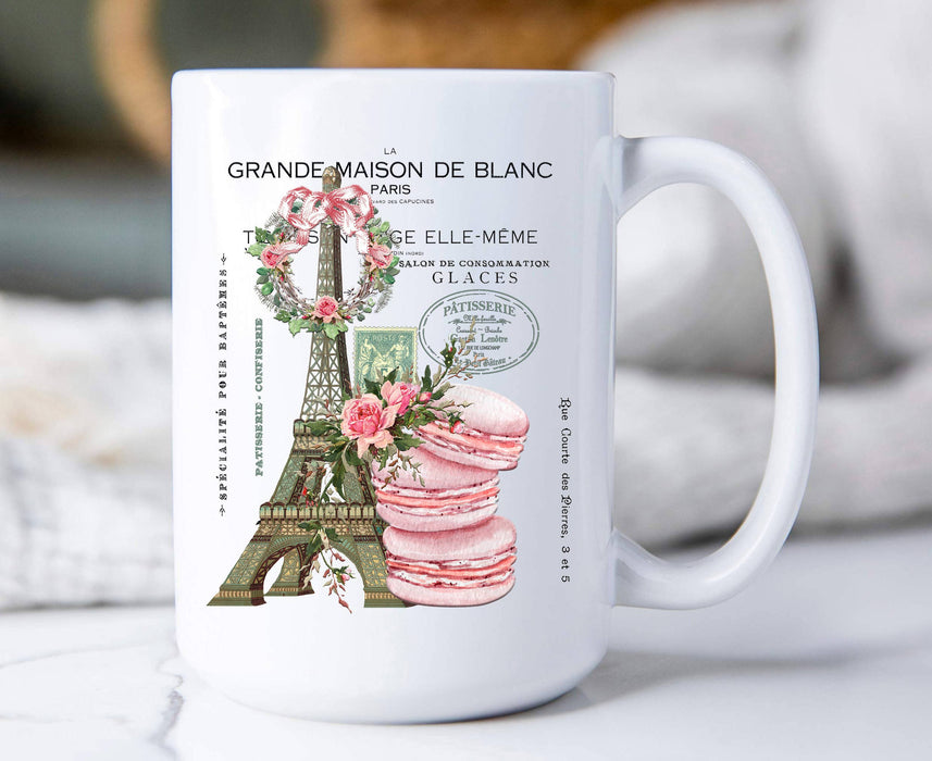 Vintage Paris France Pink Macarons Coffee Mugs
