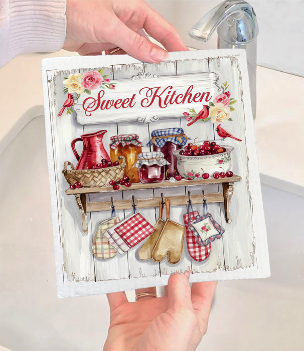 Sweet Kitchen Red Cherries Swedish Dishcloth